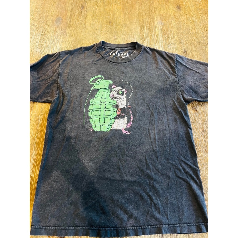 Grenade Gloves Rat with Grenade Graphic T-Shirt Faded Black Mens Medium